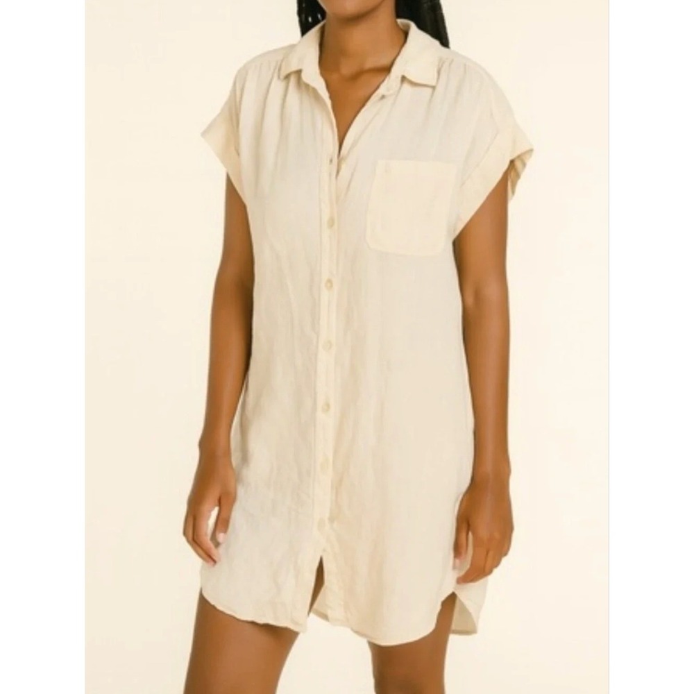 Anthropologie Cloth & Stone White Short Sleeve Button Down Shirt‎ Dress